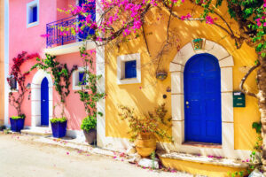 Colorful Greece series - charming streets of Assos village in Ke